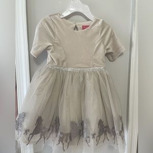 Toddler dress beige color velour top  perfect  for holiday